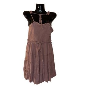 Ivy May Mauve Smocked Tiered‎ Ruffle Mini Dress Crochet Straps ILD1964 Mens M